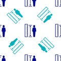 Blue Measuring height body icon isolated seamless pattern on white background. Vector