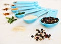 Blue Measuring spoonswith spices Royalty Free Stock Photo
