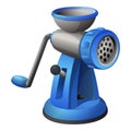 Blue meat grinder icon cartoon vector. Kitchen equipment