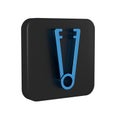 Blue Meat tongs icon isolated on transparent background. BBQ tongs sign. Barbecue and grill tool. Black square button.