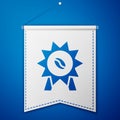 Blue Medal for coffee icon isolated on blue background. Premium quality coffee badge. White pennant template. Vector