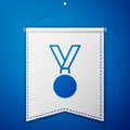 Blue Medal icon isolated on blue background. Winner achievement sign. Award medal. White pennant template. Vector
