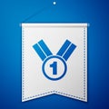 Blue Medal icon isolated on blue background. Winner symbol. White pennant template. Vector