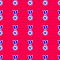 Blue Medal icon isolated seamless pattern on red background. Winner symbol. Vector Royalty Free Stock Photo