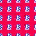 Blue Medal icon isolated seamless pattern on red background. Winner symbol. Vector Royalty Free Stock Photo