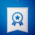 Blue Medal with star icon isolated on blue background. Winner achievement sign. Award medal. White pennant template