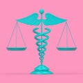 Blue Medical Caduceus Symbol as Scales in Duotone Style. 3d Rendering Royalty Free Stock Photo