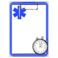 Blue medical clipboard and stopwatch