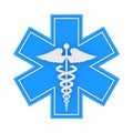 Blue Medical Emergency Star Of Life with White Caduceus Medical Symbol. 3d Rendering