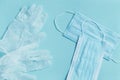 Blue medical face mask and disposable gloves. Royalty Free Stock Photo