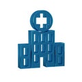 Blue Medical hospital building with cross icon isolated on transparent background. Medical center. Health care.