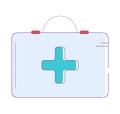 Blue medical kit with green cross and handle. Simple healthcare and safety equipment. First aid box vector illustration Royalty Free Stock Photo