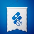 Blue Medical nicotine patches icon isolated on blue background. Anti-tobacco medical plaster. White pennant template
