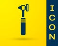 Blue Medical otoscope tool icon isolated on yellow background. Medical instrument. Vector Illustration