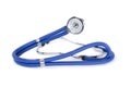 Blue medical stethoscope or phonendoscope on white background, front view Royalty Free Stock Photo