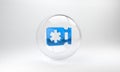 Blue Medical symbol of the Emergency - Star of Life icon isolated on grey background. Glass circle button. 3D render Royalty Free Stock Photo