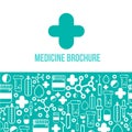 Blue medicine brochure for advertising with outline icons. Health layout concept