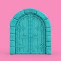 Blue Medieval Arch Closed Castle Gate in Duotone Style. 3d Rendering