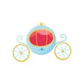 Blue medieval carriage with round-shaped cab and big wheels. Royal transport for princess or Cinderella. Cartoon flat Royalty Free Stock Photo