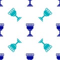 Blue Medieval goblet icon isolated seamless pattern on white background. Holy grail. Vector