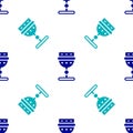 Blue Medieval goblet icon isolated seamless pattern on white background. Vector