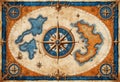 Blue medieval old nautical map background Royalty Free Stock Photo