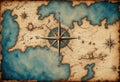 Blue medieval old nautical map background Royalty Free Stock Photo