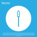 Blue Medieval spear icon isolated on blue background. Medieval weapon. White circle button. Vector