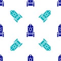 Blue Medieval throne icon isolated seamless pattern on white background. Vector