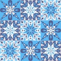 Blue mediterranean ceramic tiles, spanish portuguese italian style, azulejo talavera vector illustration