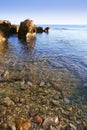 Blue Mediterranean seascape and rocks in Las Rotas