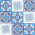 Blue mediterranean spanish portuguese italian style, azulejo talavera vector illustration