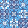 Blue mediterranean spanish portuguese italian style, azulejo talavera vector illustration