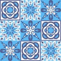 Blue mediterranean spanish portuguese italian style, azulejo talavera vector illustration