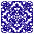 Blue mediterranean tile vector illustration. Moroccan ornament. Mosaic decor.