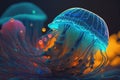 Blue medusa jellyfish swimming underwater