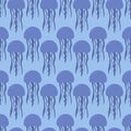 Blue medusa. Seamless pattern. Endless ornament of marine invertebrates.