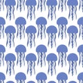 Blue medusa. Seamless pattern. Endless ornament of marine invertebrates with tentacles. Flat style