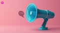 Blue Megaphone and Abstract Speech Bubble on Pink Background, Symbolizing Communication and Announcement Royalty Free Stock Photo