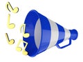 Blue megaphone with music notes isolated 3d illustration