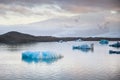 Blue melting icebergs in Jokulsarlon glacier lagoon