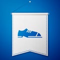 Blue Men shoes icon isolated on blue background. White pennant template. Vector Royalty Free Stock Photo