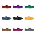 Blue men summer espadrilles . Summer comfortable shoes on the bare feet for everyday wear.Different shoes single icon in