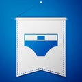 Blue Men underpants icon isolated on blue background. Man underwear. White pennant template. Vector