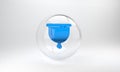 Blue Menstrual cup icon isolated on grey background. Feminine hygiene. Protection for woman in critical days. Glass