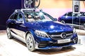 Blue Mercedes C-Class 220 D Break station wagon, Brussels Motor Show, 4th generation, W205 produced by Mercedes-Benz
