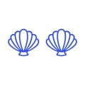 Blue mermaid bra. Outline mermaid top - t-shirt design. Scallop sea shell. Clam. Conch. Seashell - flat vector