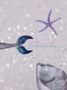 Blue Mermaid tail , sea star,design detail, on shining background