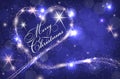 Blue Merry Christmas card with abstract sparkle heart