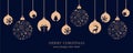 blue merry christmas card with hanging ball decoratoin
